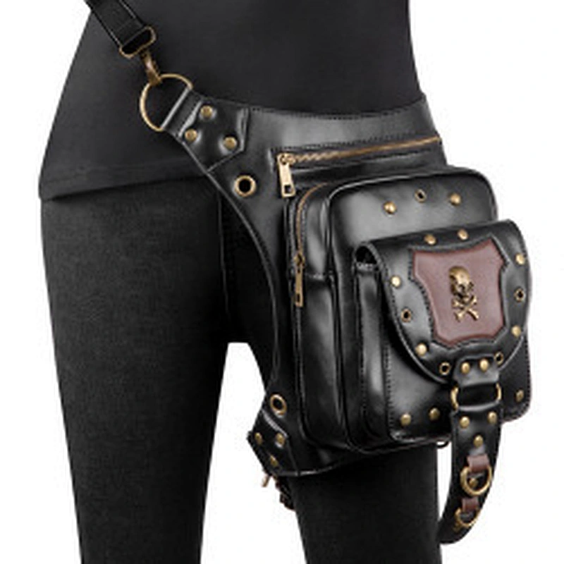Wollet Ladies One Shoulder Crossbody Waist Bag Steampunk Retro Motorcycle Bag