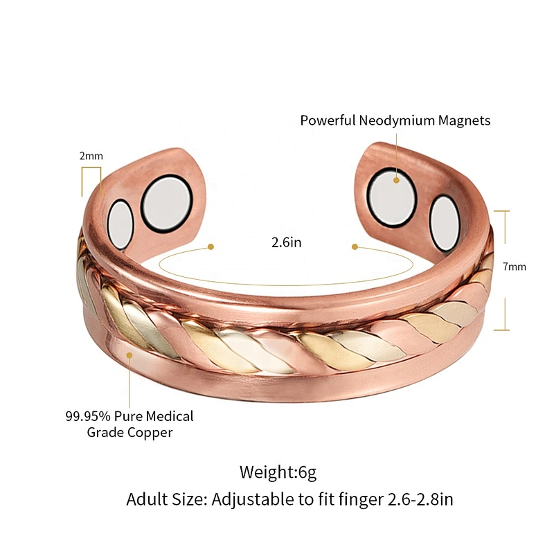 Wollet Magnetic Copper Ring Arthritis Women Pure Copper Rings for Women Adjustable Health with 3PCS Magnets