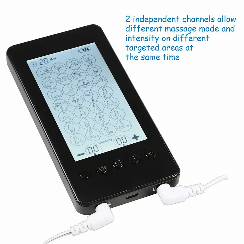 Wollet Tens Unit Machine Pulse Massage 28 Massage Modes Rechargeable Pain Relief Muscle Stimulator Massager with 4 Pads