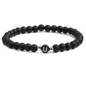 Wollet fashion black small natural lava rock stone bead bracelet