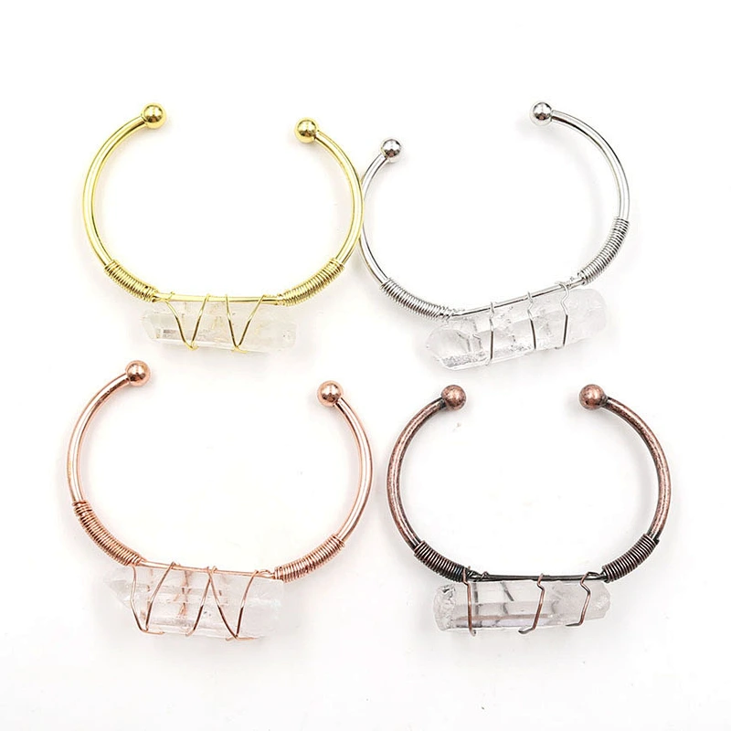Wollet Natural White Crystal Hexagonal Column DIY Winding Opening Adjustable Bracelet