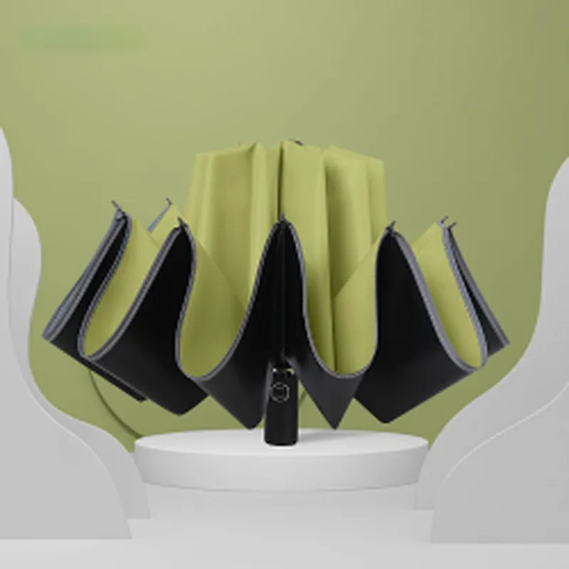 Wollet LED Light Fully Automatic Reverse Folding Umbrella with Night Reflective Strip