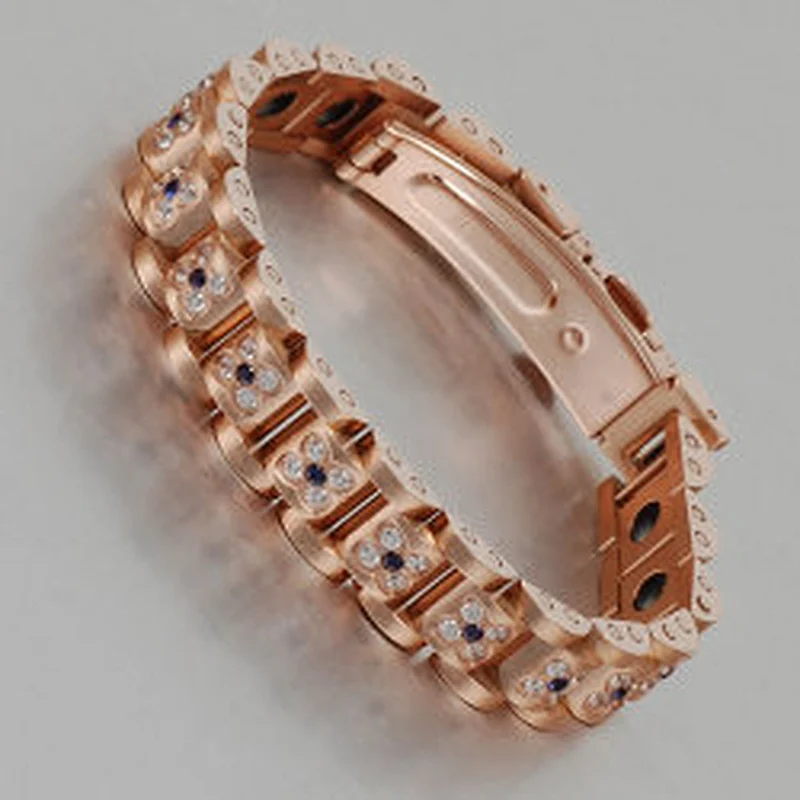 Wollet Fashion Zircon Semicircle 316L Stainless Steel Bio Magnetic Bracelet