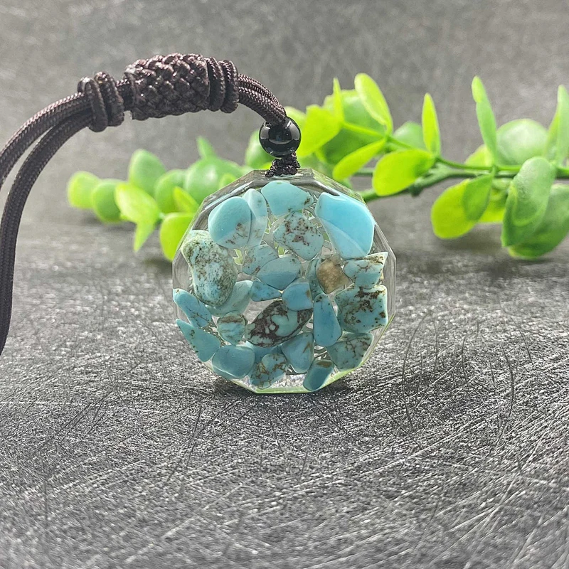 Wollet Natural Turquoise Crystal Resin Ogan Energy Tree of Life Seven Chakra Pendant