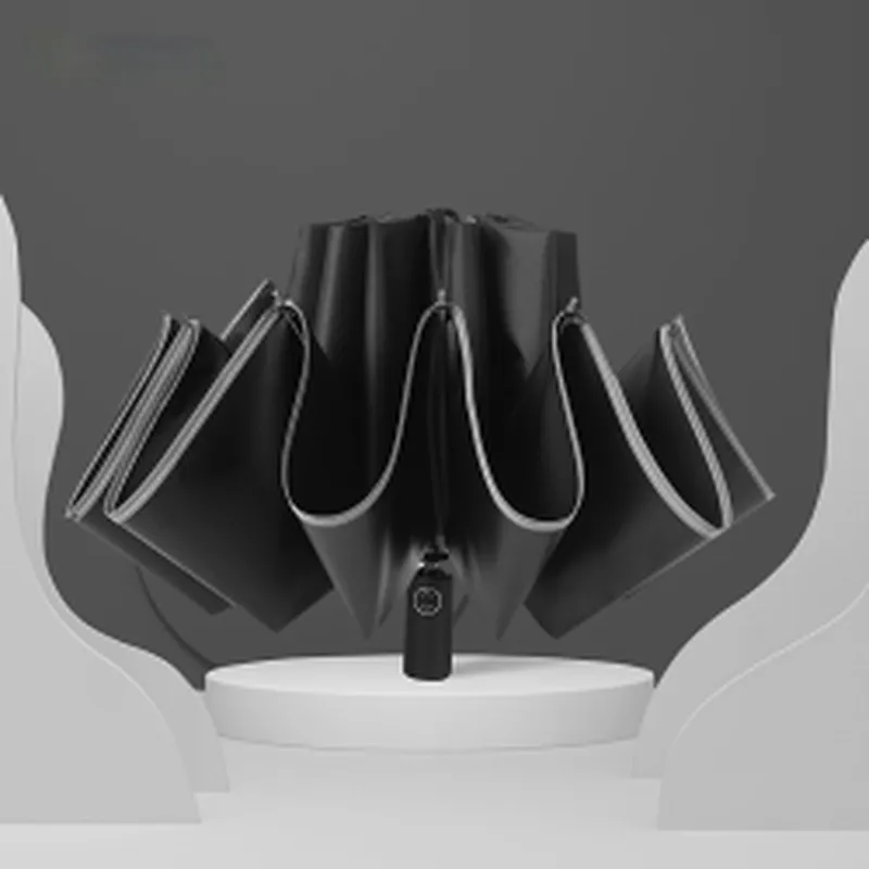 Wollet LED Light Fully Automatic Reverse Folding Umbrella with Night Reflective Strip