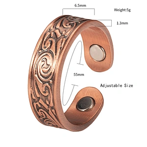 Wollet Magnetic Copper Ring Arthritis Women Pure Copper Rings for Women Adjustable Health with 3PCS Magnets