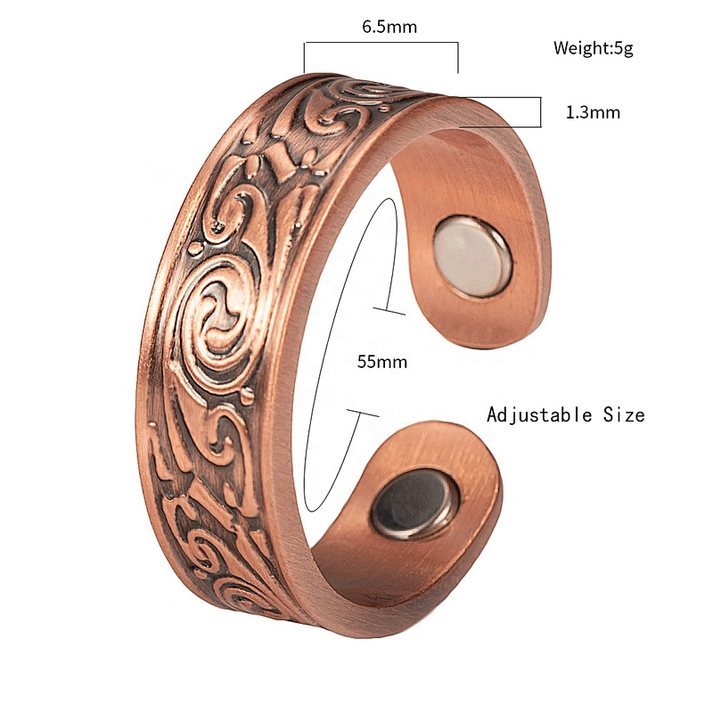 Wollet Magnetic Copper Ring Arthritis Women Pure Copper Rings for Women Adjustable Health with 3PCS Magnets