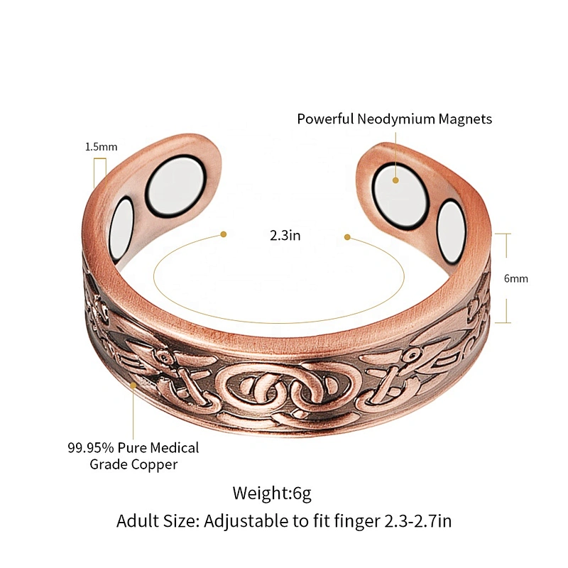 Wollet Magnetic Copper Ring Arthritis Women Pure Copper Rings for Women Adjustable Health with 3PCS Magnets