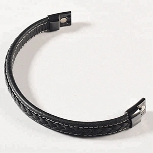 Wollet High Polished Germanium Bio Magnetic Energy Real Leather Bracelet