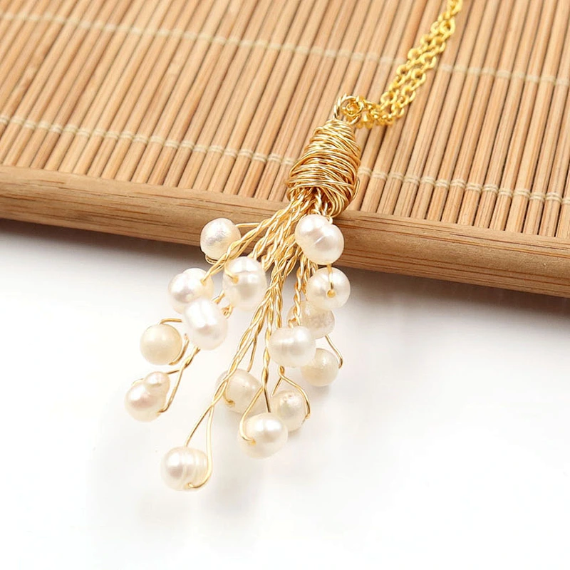 Wollet Fashion Natural Freshwater Pearl Hand-wound Ladies Tassel Pendant Necklace