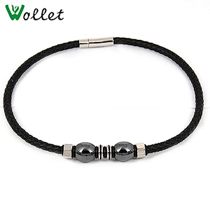 Heatproof Black Silicone Necklace with Hematite Beads & CZ & Steel Clasp