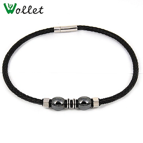 Heatproof Black Silicone Necklace with Hematite Beads & CZ & Steel Clasp