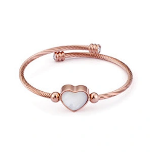 Wollet Fashion Women'S Bangle Heart-Shaped Shell Stainless Steel Wire Braided Bracelet