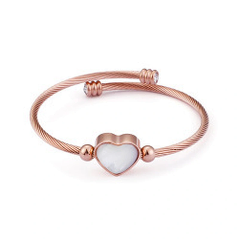 Wollet Fashion Women'S Bangle Heart-Shaped Shell Stainless Steel Wire Braided Bracelet