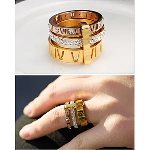 New style diamond Roman letter two-color fashion atmosphere women ring