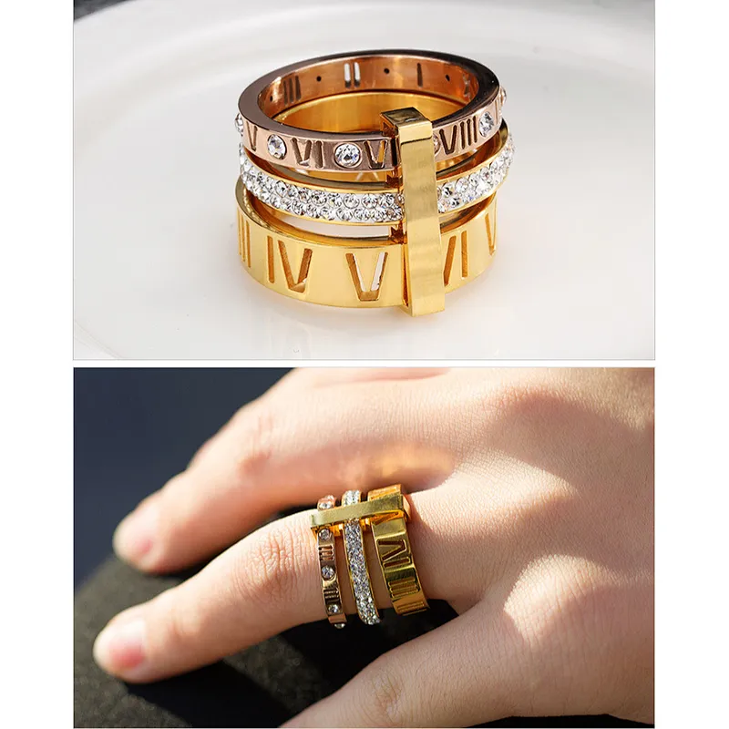 New style diamond Roman letter two-color fashion atmosphere women ring