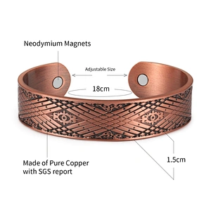 Wollet Mens Pure Copper Bangle  Arthritis Pain Relief Therapy Healthy Copper Magnetic Bracelet