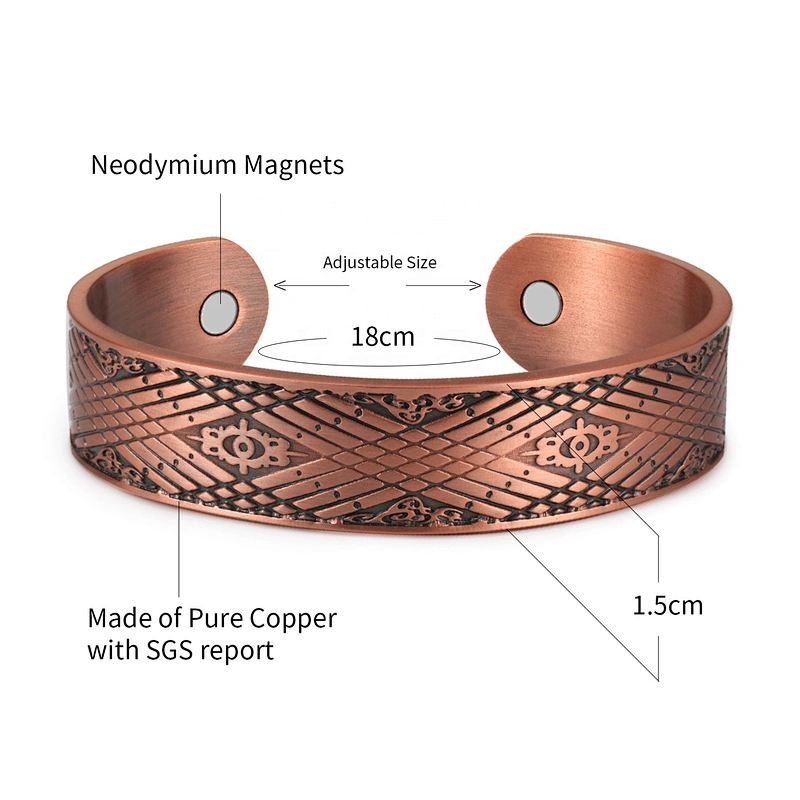 Wollet Mens Pure Copper Bangle  Arthritis Pain Relief Therapy Healthy Copper Magnetic Bracelet