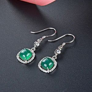 Wollet New Light Luxury Starry Sky Green Agate S925 Sterling Silver Ear Buckle Earrings