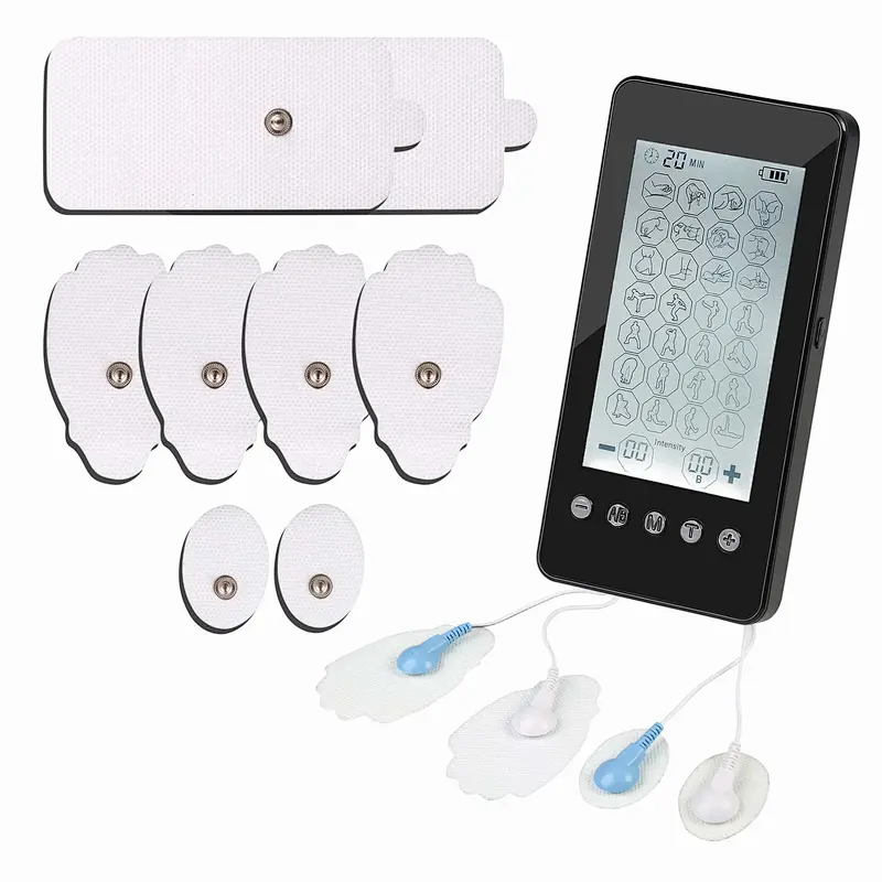 Wollet Tens Unit Machine Pulse Massage 28 Massage Modes Rechargeable Pain Relief Muscle Stimulator Massager with 4 Pads