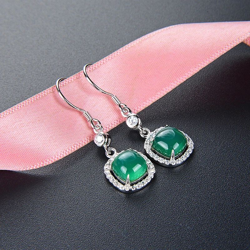 Wollet New Light Luxury Starry Sky Green Agate S925 Sterling Silver Ear Buckle Earrings