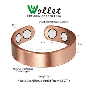 Wollet Original Pain Relief Pure Copper Antique Finger Rings Jewelry Bio Magnetic Therapy Copper Ring For Arthritis