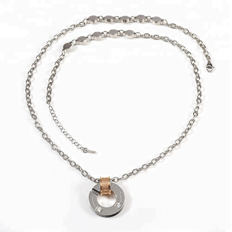 Wollet Fashion Couple CZ Stone Round Pendant 316L Stainless Steel Pendant