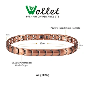 Wollet Magnetic Copper Anklets Arthritis Pain Relief 99.95% Pure Copper Anklet with Strong Magnets for Feet & Ankles