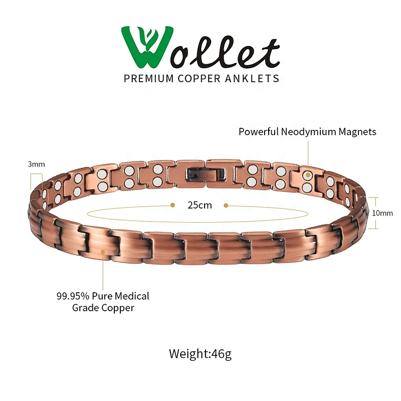 Wollet Magnetic Copper Anklets Arthritis Pain Relief 99.95% Pure Copper Anklet with Strong Magnets for Feet & Ankles