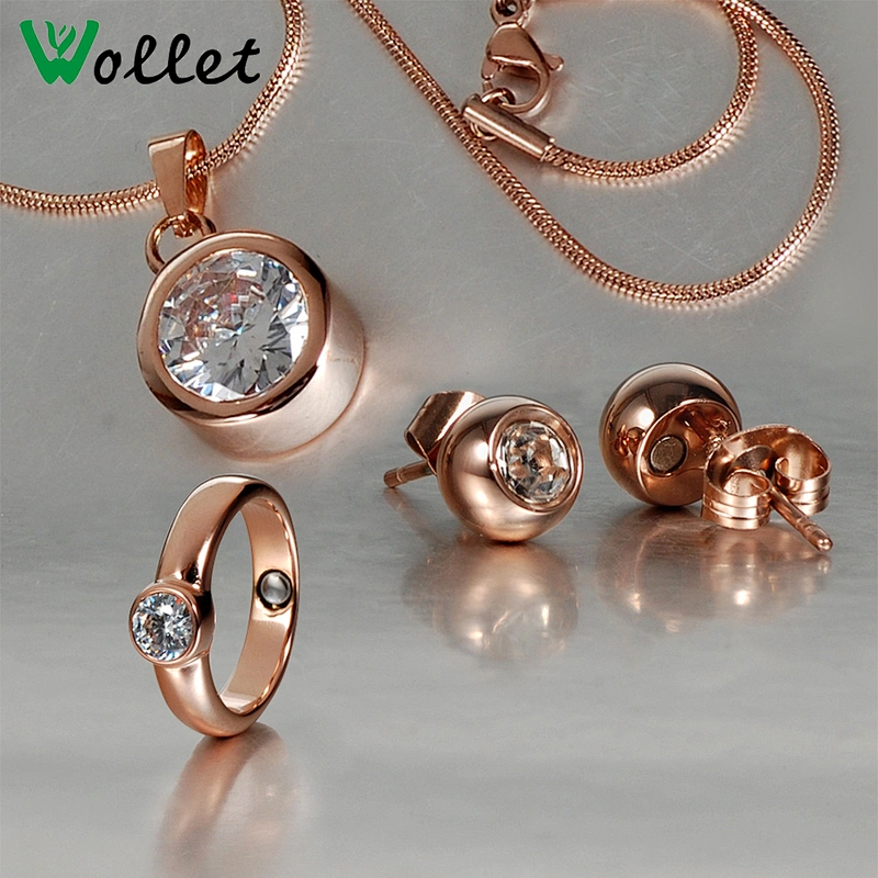 Wollet top selling stainless steel rose gold plated jewelry sets