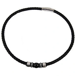 Heatproof Black Silicone Necklace with Hematite Beads & CZ & Steel Clasp