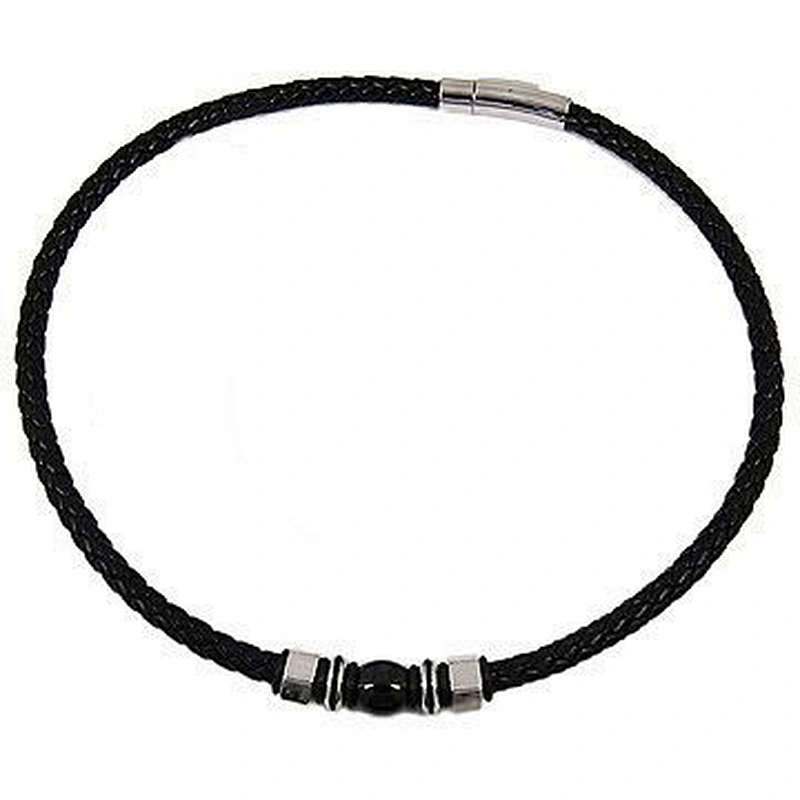 Heatproof Black Silicone Necklace with Hematite Beads & CZ & Steel Clasp