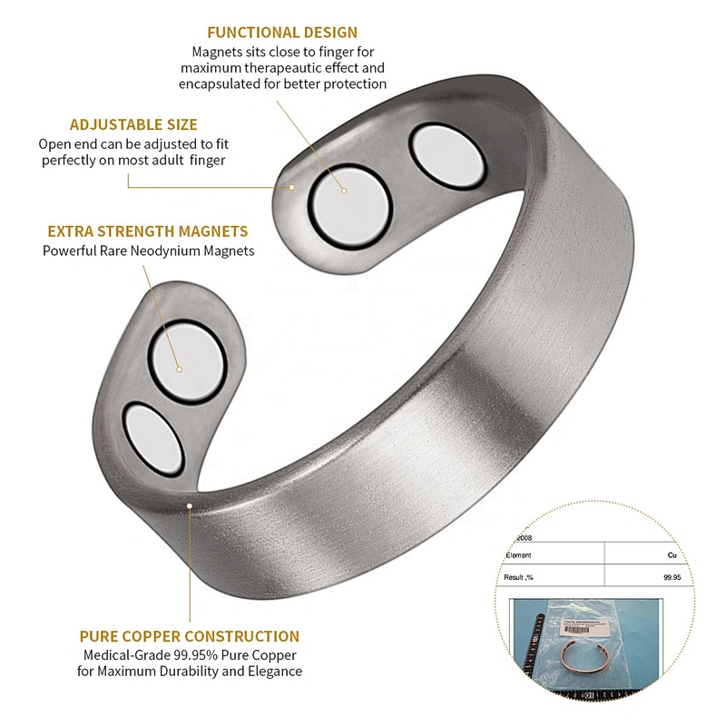 Wollet Magnetic Copper Ring Arthritis Women Pure Copper Rings for Women Adjustable Health with 3PCS Magnets