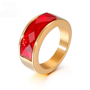 Wollet Classic Retro Multicolor Wedding Ring Crystal Glass Stainless Steel Ring