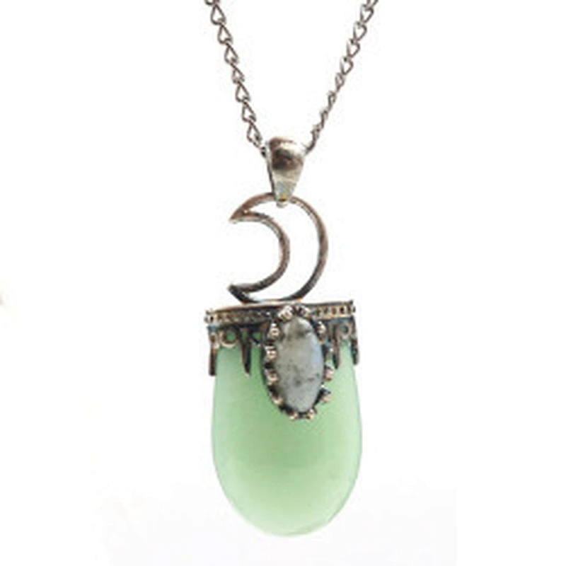 Wollet Vintage Natural Glitter Stone Moon Amethyst Pendant Necklace