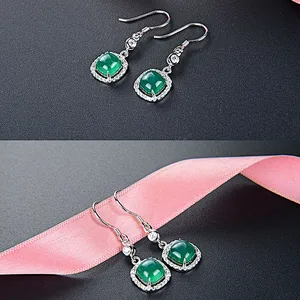 Wollet New Light Luxury Starry Sky Green Agate S925 Sterling Silver Ear Buckle Earrings