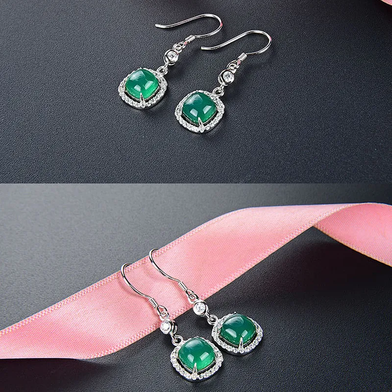 Wollet New Light Luxury Starry Sky Green Agate S925 Sterling Silver Ear Buckle Earrings