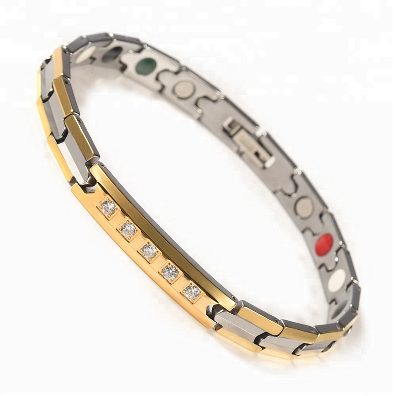 Wollet Fashion Jewelry Wholesale Gold Plated Tungsten Magnetic Health Bracelet With CZ Stone