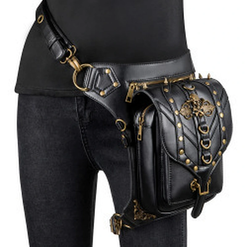 Wollet Ladies One Shoulder Crossbody Waist Bag Steampunk Retro Motorcycle Bag