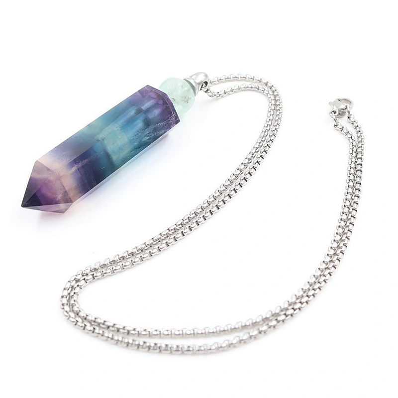 Wollet Natural Color Fluorite Hexagonal Pillar Essential Oil Perfume Bottle Pendant Necklace