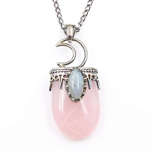 Wollet Vintage Natural Glitter Stone Moon Amethyst Pendant Necklace