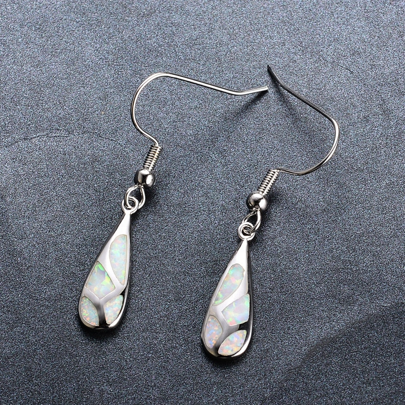 925 Sterling Silver White Opal Drop Earrings Delicate Silver Earrings
