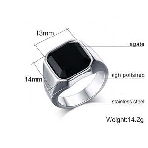Wollet new style stainless steel black agate ring men's ring