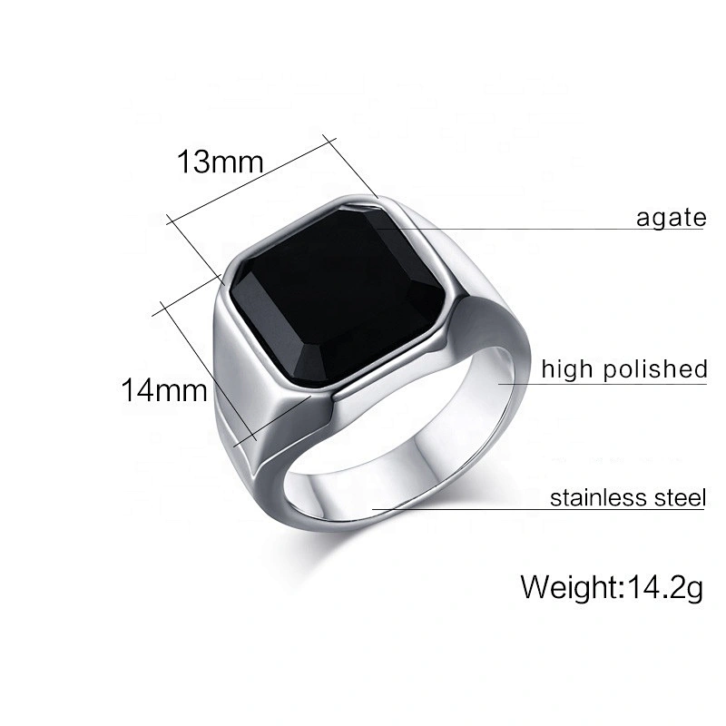 Wollet new style stainless steel black agate ring men's ring