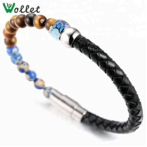 Wollet New Fashion Energy Beaded Real Leather Bracelet