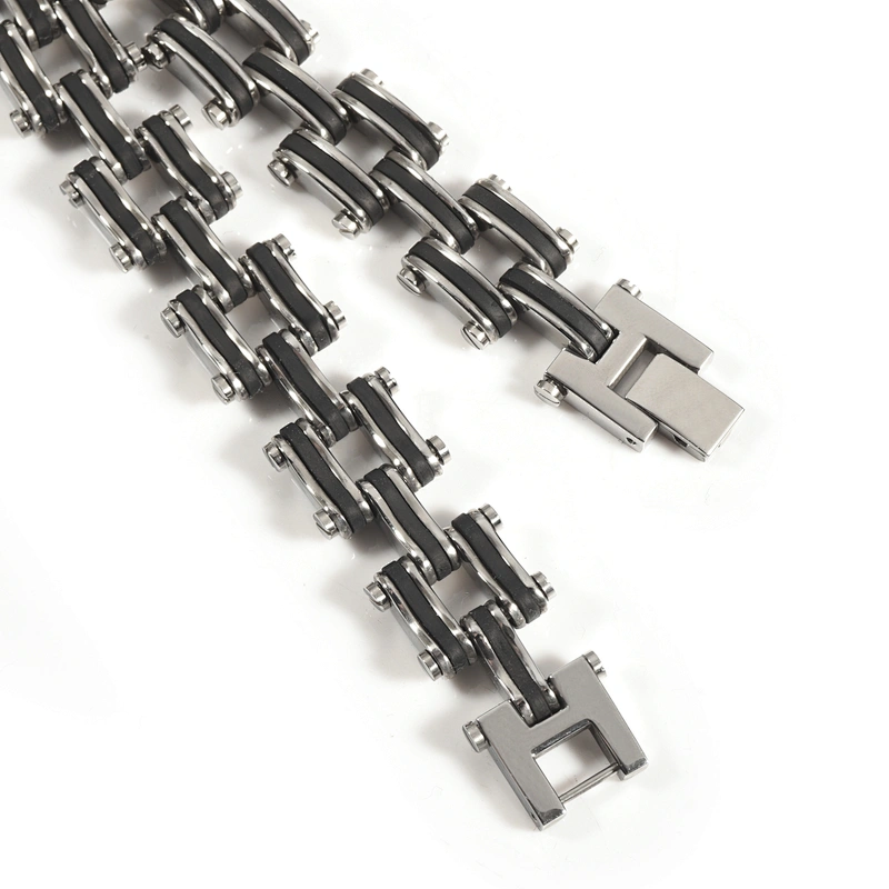 Wollet Fashion Classic 316L Stainless Steel Black Bicycle Chain Bracelet For Men