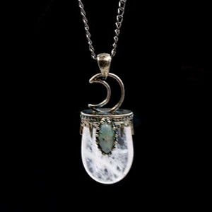 Wollet Vintage Natural Glitter Stone Moon Amethyst Pendant Necklace