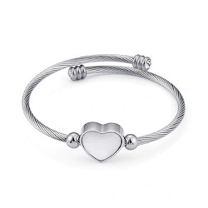 Wollet Fashion Women'S Bangle Heart-Shaped Shell Stainless Steel Wire Braided Bracelet