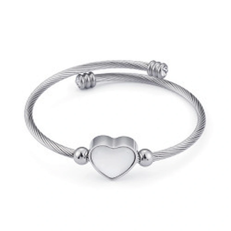 Wollet Fashion Women'S Bangle Heart-Shaped Shell Stainless Steel Wire Braided Bracelet