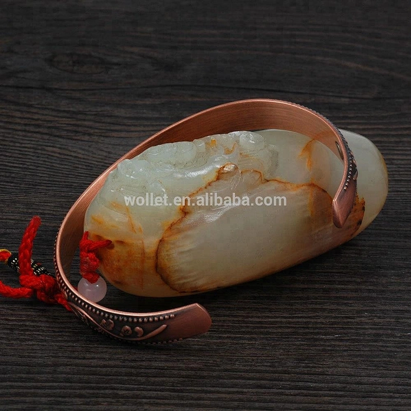 Hot sales wholesale pretty energy magnetic bright yellow copper bracelet with flower pattern